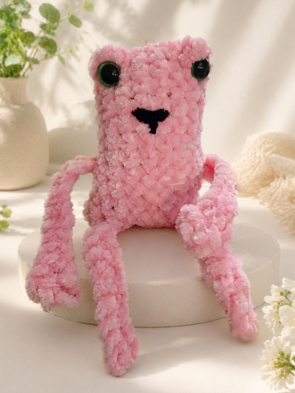 Handmade Plush Pink Fuzzy Frog Plushie